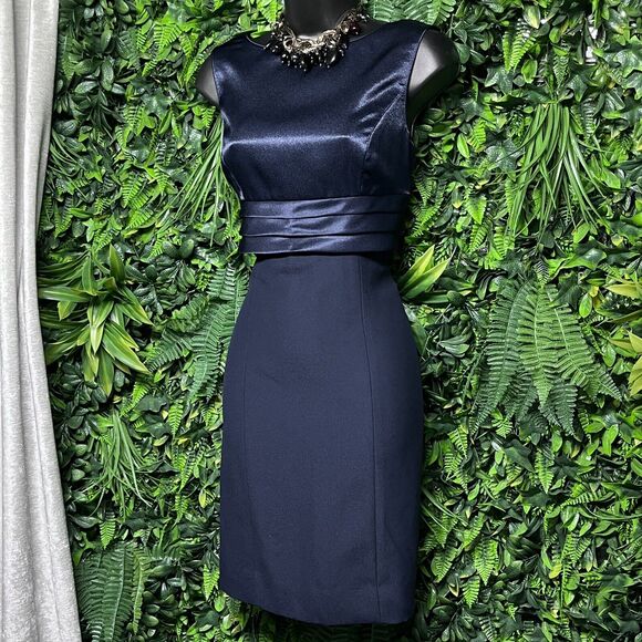 VINTAGE LIZ CLAIBORNE NIGHT Dress Women 6 Blue Sleeveless Pleated Sheath 2550 - Picture 2 of 8